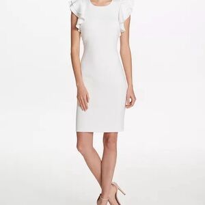 Women's Scuba Sheath Dress With Flutter Sleeves